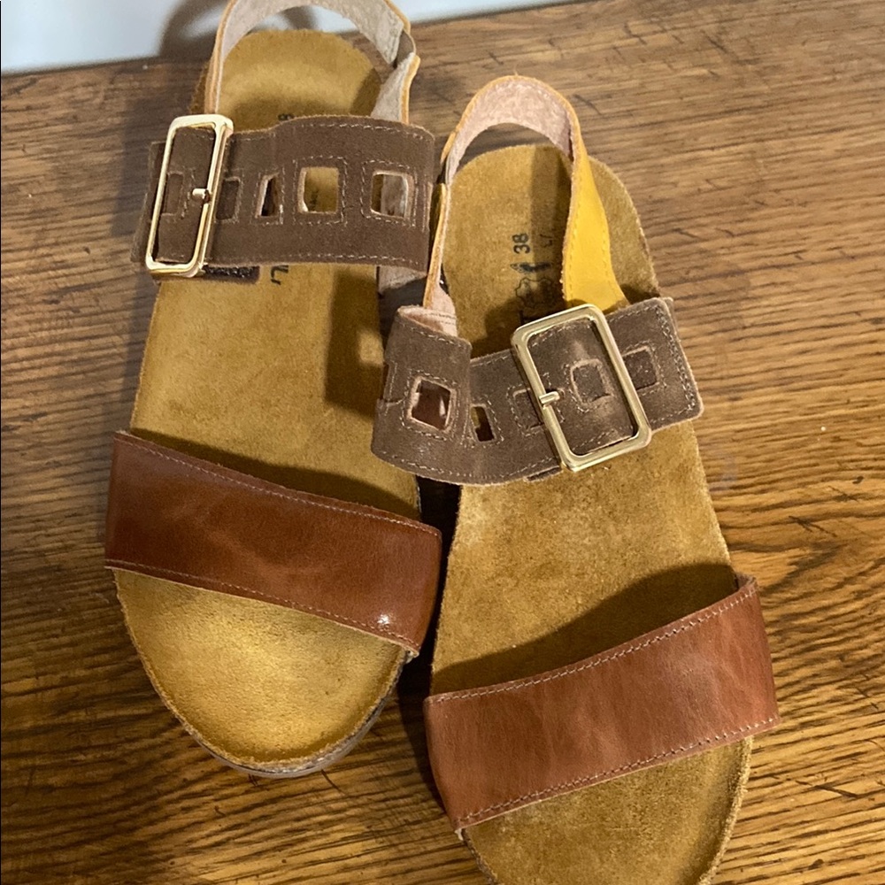 Naot Brown and Tan Sandals with Buckle